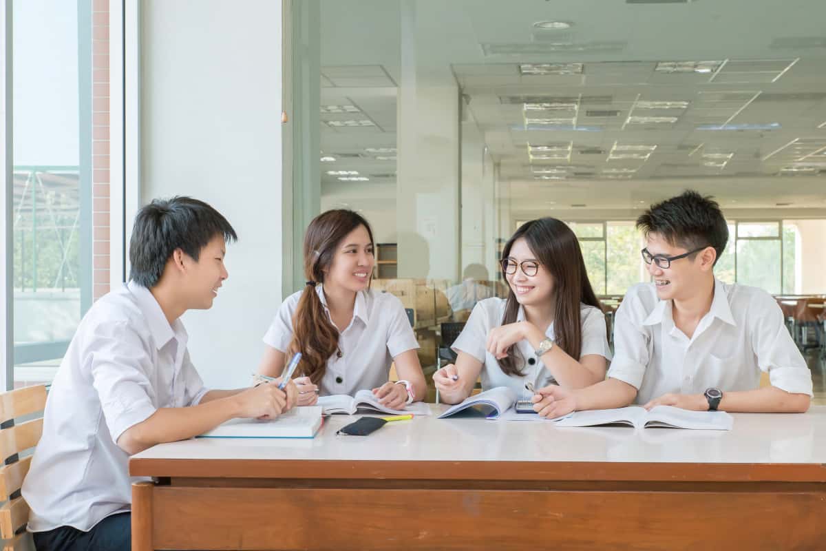 asian students studying at university